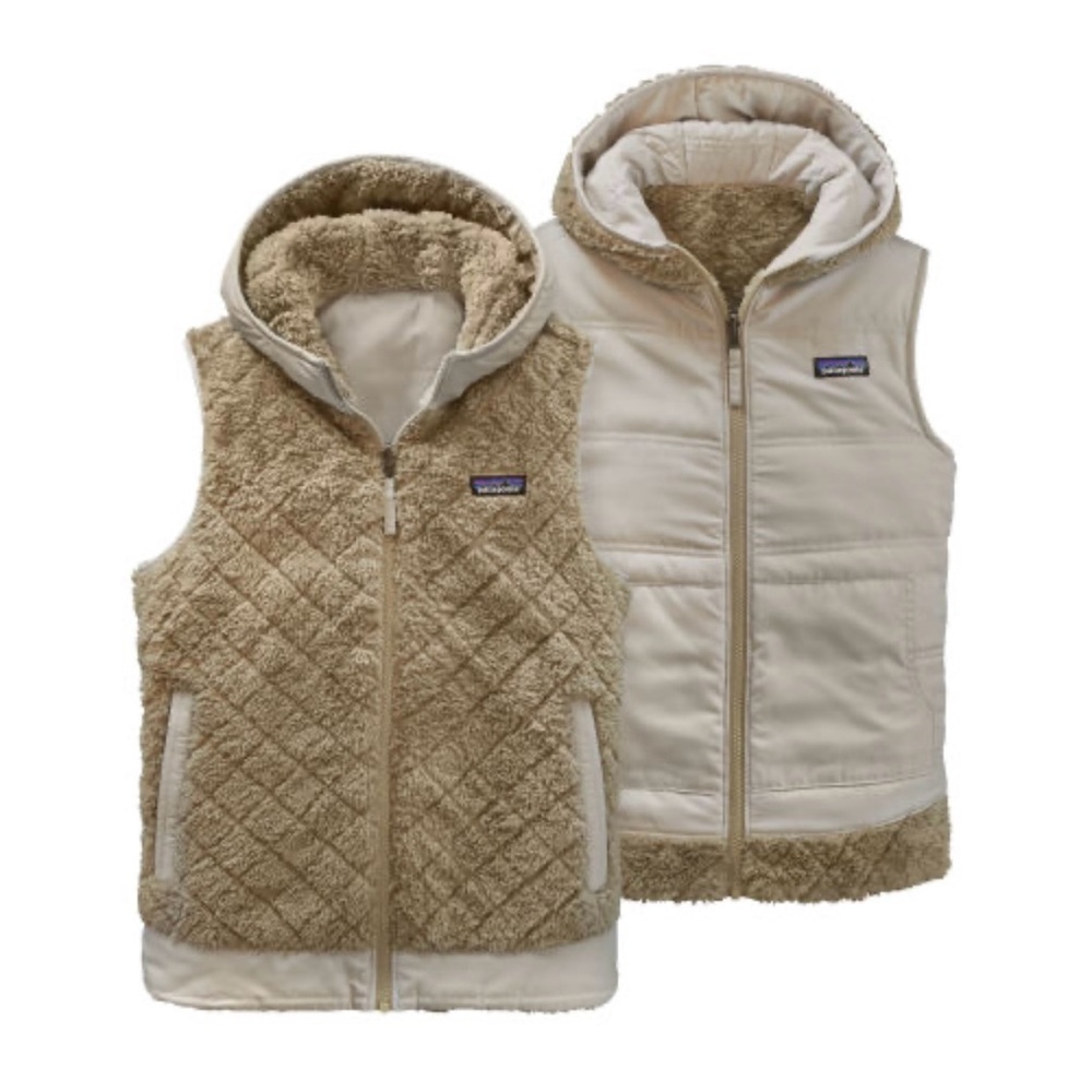 Patagonia Tan and Cream Reversible Hooded Vest Women’s